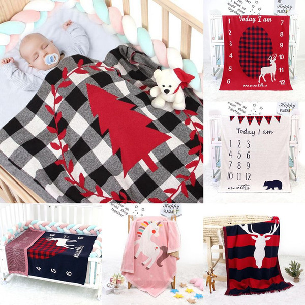 Baby Photo Blanket 100*80cm Christmas Printed Plaid Mama Bear Infant Photography Prop Calendar Air Condition Nap Blanket OOA7376-5