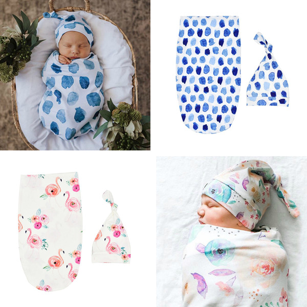 Baby Sleeping Bag Knotted Cap Two Piece Set Boys Girls Sleeping Bag Hat Animal Newborn Cocoon Printing Sleeping Bag Set CZ309