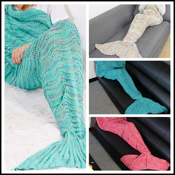 4 Colors 180*90cm Mermaid Knitted Blanket Hollow Out Mermaid Blankets Mermaid Tail Handmade Sleeping Bag Sofa Blankets CCA8354 50pcs