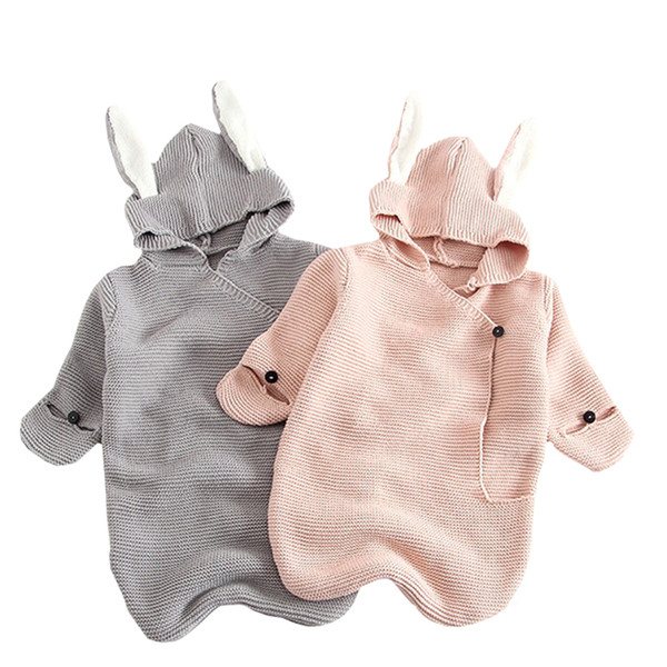 B83H11 Autumn Winter New Baby Romper Ears Knitted Baby Sleeping Bag Is Stereo Clothes for Newborns Gift Clothes