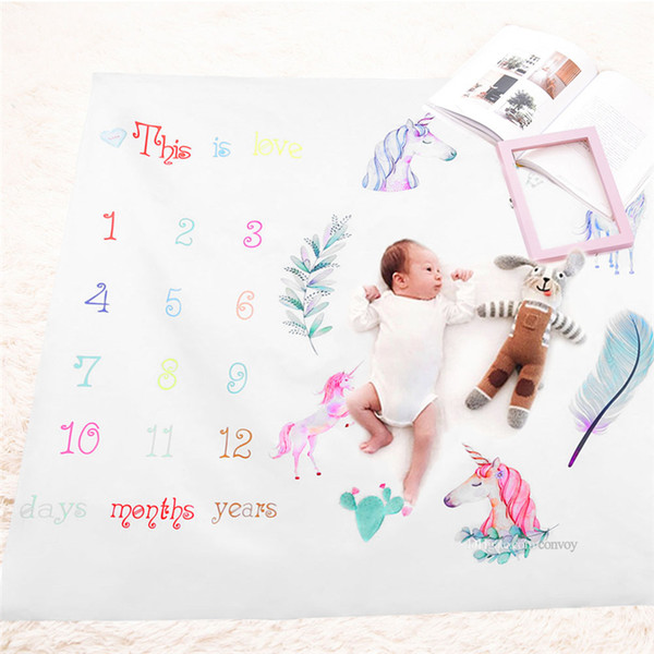 Baby Photo blankets Unicorn Monthly Growth Milestone Blankets Infants Blankets Swaddling Letter flower butterfly print photo cloth BHB25