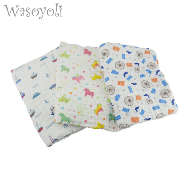 1Pc Wasoyoli Baby Swaddles 85*85cm 100% Cotton 6 Layers Seersucker Newborn Blankets Muslin Bathing Gauze Stroller Cover Play Mat