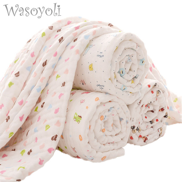 Wasoyoli Baby Swaddles 120*120cm 100% Seersucker Muslin Cotton 6 Layers Newborn Baby Quilt Blankets Soft Bath Hold Wraps