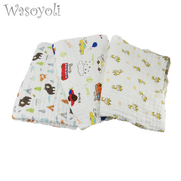 1 Piece Wasoyoli Baby Swaddles 100*100cm 6 Layers Seersucker 100% Cotton Newborn Blankets Muslin Bathing Gauze Stroller Cover