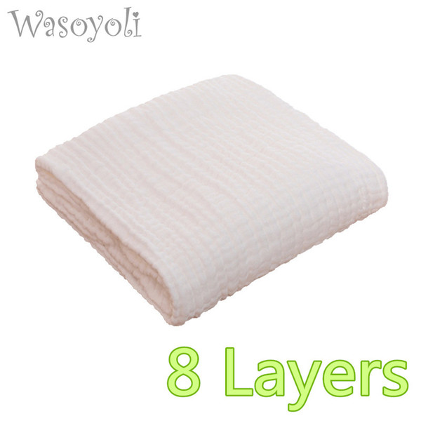 1 Piece Wasoyoli Baby White Blanket 110*110cm 100% Seersucker Muslin Cotton 8 Layers Newborn Baby swaddles Soft Bath Hold Wraps