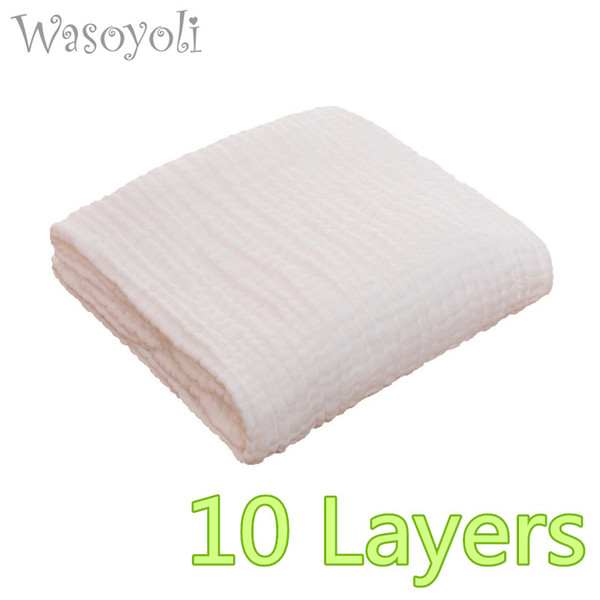 1 Piece Wasoyoli Baby White Blanket 110*110cm 100% Seersucker Muslin Cotton 10 Layers Soft swaddles Bath Robe Newborn Baby Hold Wraps