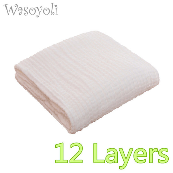 1 Piece Wasoyoli 12 Layers Baby White Blanket 110*110cm 100% Seersucker Muslin Cotton Soft swaddles Newborn Baby Bath Robe Hold Wraps