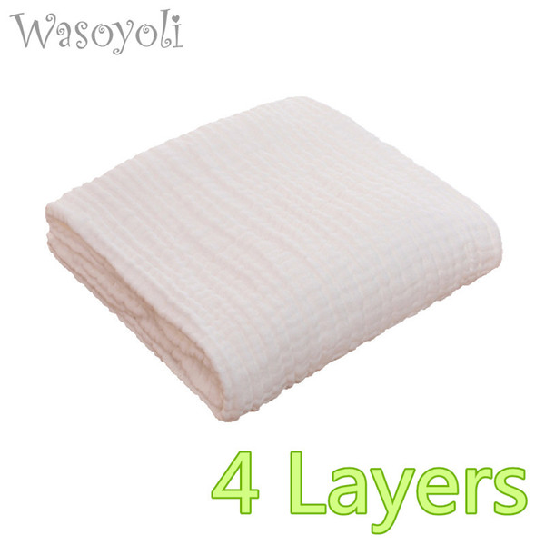 1 Piece Wasoyoli Baby White Swaddles 110*110cm 100% Seersucker Muslin Cotton 4 Layers Newborn Baby Quilt Blankets Soft Bath Hold Wraps