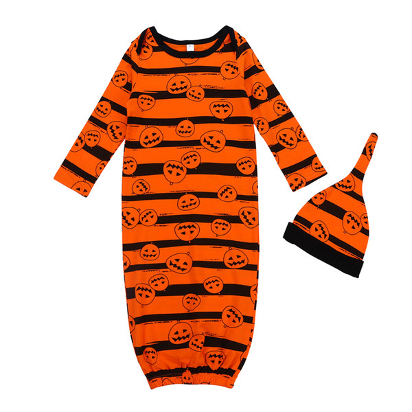 2018 Autumn Swaddling Baby Sleeping Bags Sets Halloween Kids Pumpkin Sleeping bag+hats 2pcs/set Newborn Pumpkin Striped Blanket Z11