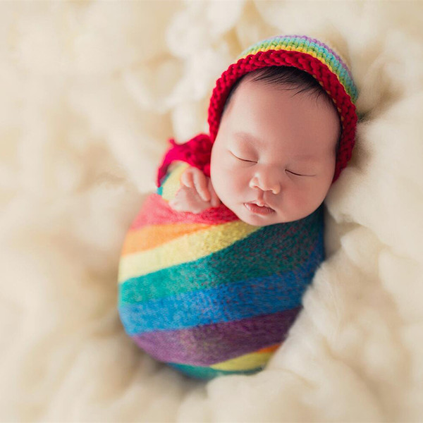 Rainbow Mohair Wrap Newborn Stretch Swaddling Photography Props Infant Blanket Soft Photo Props Blankets For 0-2M Baby 3 colors C6191