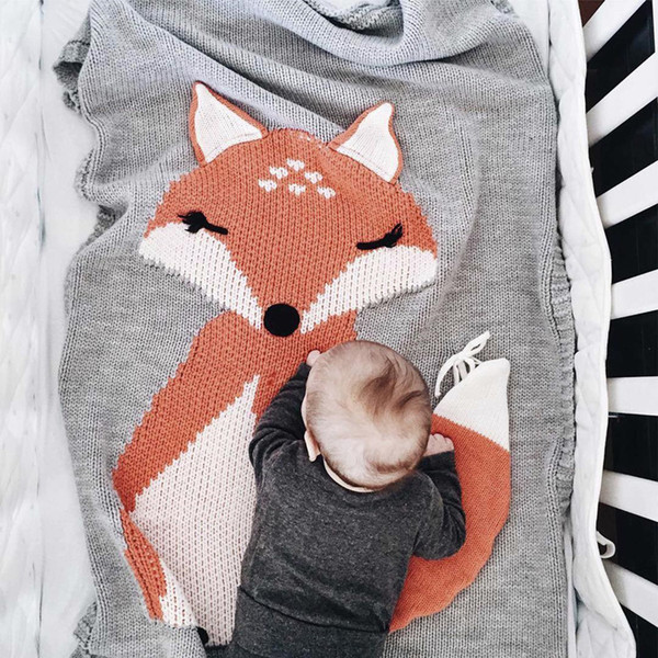 INS styles baby kids Stere fox with tail Design Blankets Ins infant kids Animals knitted sleeping blanket photography background blankets