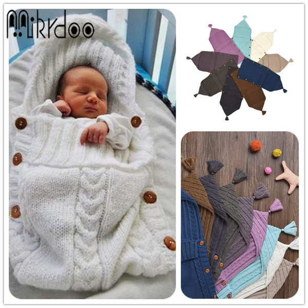 Mikrdoo 2017 New Baby Newborn Knitted Blanket Handmade Wrap Super Soft Sleeping Bag Cotton Jacquard Blanket Layer Thread Tassel Hat Top