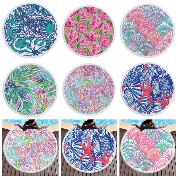 Lily Beach Towel Microfiber Round Beach Towels Tassels Wall Hanging Tapestries Thick Picnic Rugs Women Bath Towel 8 Design Wholesale DHW2636