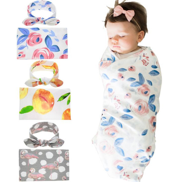 Europe Baby Florals Flamingo Swaddle Wrap Blanket Wraps Blankets Nursery Bedding Towelling Baby Infant Wrapped Cloth With Headband A154