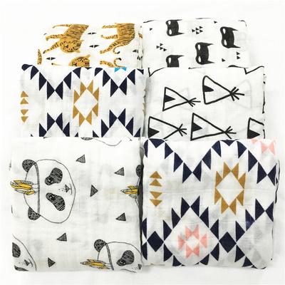 New120*120cm Fox Bear Miracle Baby Muslin Swaddle Blanket Newborn Baby Bath Towel Ins Animal Swaddle Blankets Functions Baby Swaddle Blanket