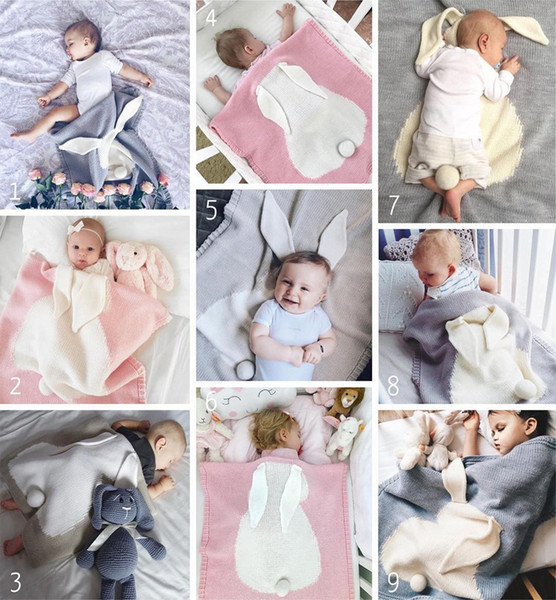 INS Baby bunny blankets infant stereo rabbit ears swaddling knitted bedding 5 colors 70*108cm babies cartoon swaddle R2833