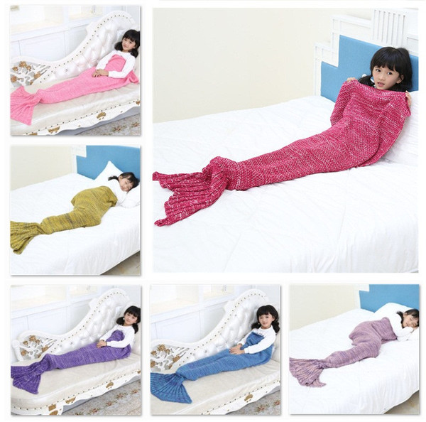 Kids Mermaid Tail Blankets Handmade Crocheted Blankets Air-Condition Sofa Blankets Mermaid Tail Sleeping Bags Super Soft Nap Blanket K480