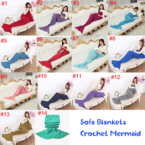 14 Colors Adult and Kids Crochet Mermaid Tail Blankets Sleeping Bags Costume Cocoon Mattress Knit Sofa Blankets Living Room DHL Free OTH317