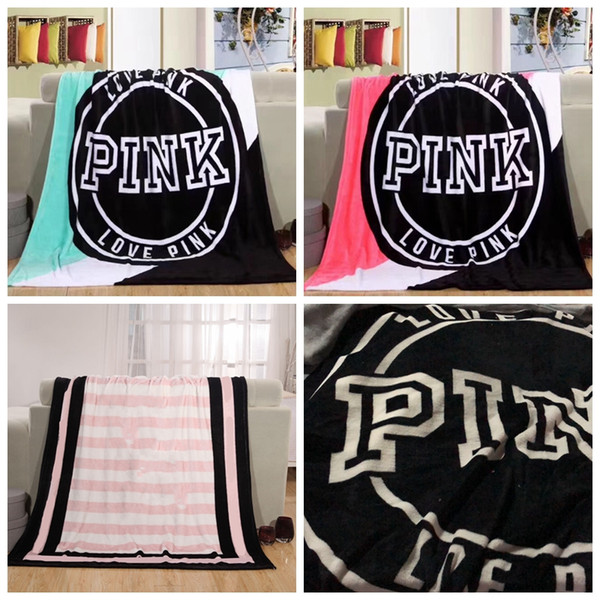 Wholesale 130*150cm PINK flannel Blanket Letter Carpet Coral Velve Towel Blankets Plush Throw Blankets Lazy Blankets fashion