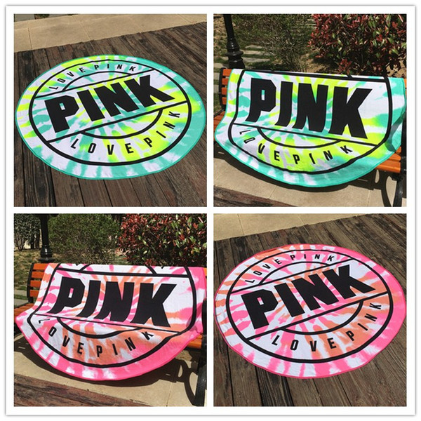 10pcs DHL 160cm Pink Round Beach Towel Microfiber Absorbent Quick Drying Towels Swimming Bath Sports Towels Picnic Blanket Outdoor Mat