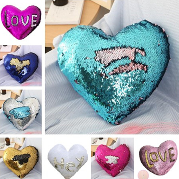 New fashion high quality mermaid sequin Heart-shaped pillow double colors home cushion sofa warm sequin pillows T7I5027