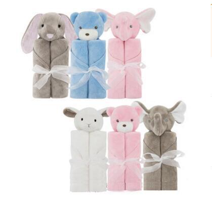 Blankets Christmas Gifts Rabbit Bear Elephant Plush Baby Bedding Coral Fleece Animal Toy Head Blanket Baby Blankets 76*76cm Free Shipping