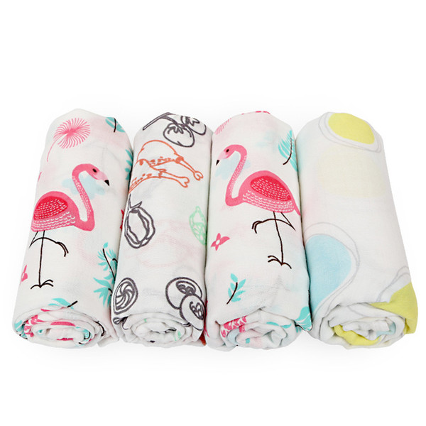 PINK SWAN 100% Cotton Flamingo Rose fruits Print Muslin Baby Blankets Bedding Infant Swaddle Towel For Newborns Swaddle Blanket 0601774