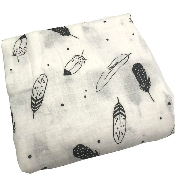 100% Organic Cotton Cute Printed Feather Muslin Baby Blanket For Newborn Swaddle Wrap Comfy Infant Bedding Blankets