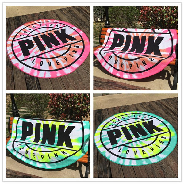 160cm Pink Round Beach Towel Microfiber Absorbent Quick Drying Towels Swimming Bath Sports Towels Picnic Blanket Outdoor Mat