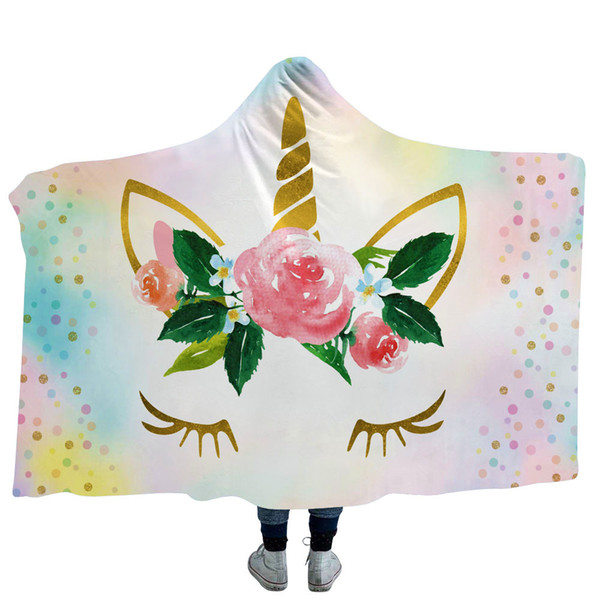 2018 New 48 Designs Unicorn Cloak Blankets 3D Printed Sherpa Hooded Blanket Throw Blanket Kids Adults Winter Plush Cape Towel Christmas Gift