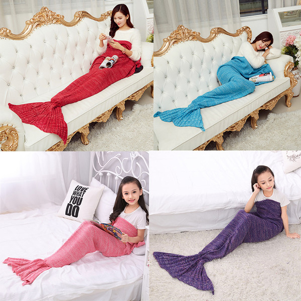 Autumn Winter Yarn Knitted Mermaid Tail Blanket Super Soft Handmade Ladies Blanket Crochet Anti-Pilling Portable Blankets DHL Free OTH317