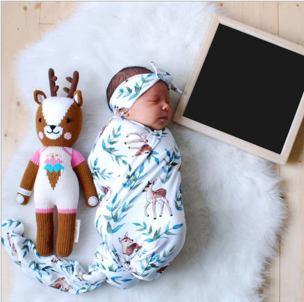 Newborn Leaves Deer Print Swaddle Wrap Blanket Euro America Hot Sale 0-3M Infant Baby Soft Thin Quilt Swaddle Sheet