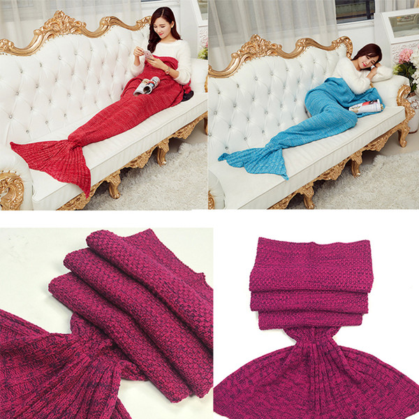 Crochet Mermaid 14 Colors Adult and KidsTail Blankets Sleeping Bags Costume Cocoon Mattress Knit Sofa Blankets Living Room DHL Free OTH317