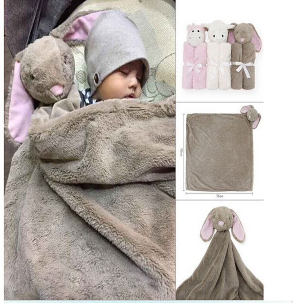 Baby Bedding Blanket Rabbit Bear Elephant Animal Toy Head Soft Blanket Newborn g Swaddle Wrap76*76cm Coral Fleece Plush Blankets KKA1399