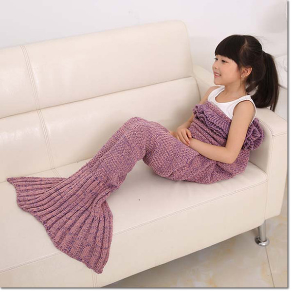 140*70cm Children Fashion Knitted pleated Mermaid Tail Blanket Super Soft Warmer Blanket Bed Sleeping Costume Air-condition Knit Blanket