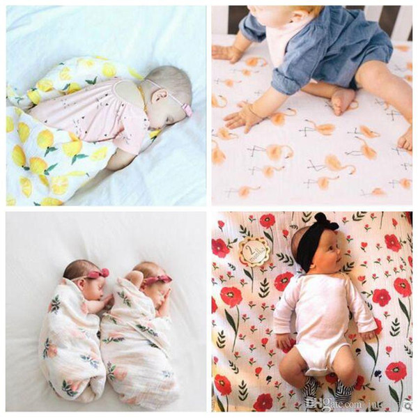 Muslin Baby Blankets Ins Bamboo Swaddling Toddler Cotton Wraps Lemon BathTowel Flamingo Summer Swaddle Quilt Sleeping Bags Sleepsacks B3120