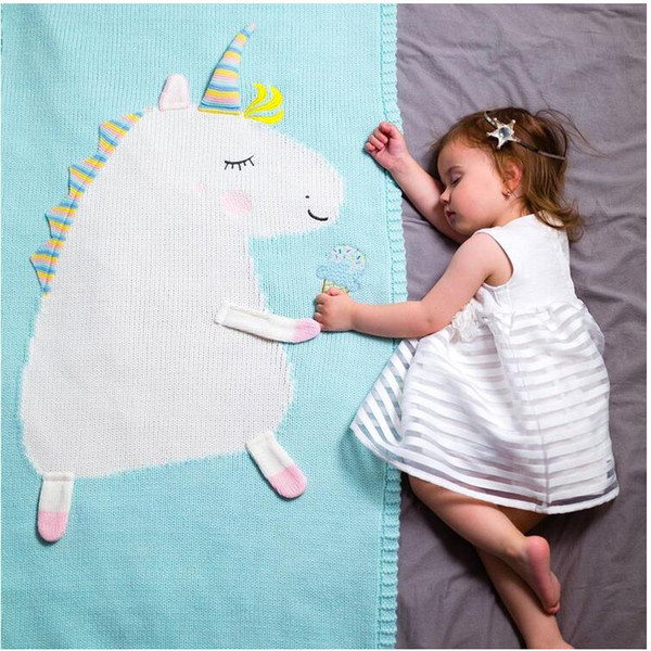 INS Infant Unicorn Blanket Wrap Kids 3D Knitted Carpet Swaddling Boy Girl Beach Mats Newborn Baby Photography Background Props HFC 002