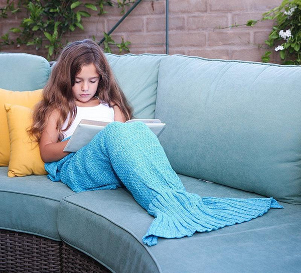 Kids Mermaid Blankets Knitted Children Mermaid Tail Living Room Sleeping Bags Knit Sofa Nap Blankets Costume Cocoon 70*140cm