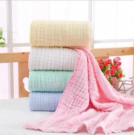 Infant Muslin Swaddles 6 Layers 100% cotton Solid Colors Blankets Nursery Bedding Newborn Swadding Bath Towels 105x105cm toddler Blankets