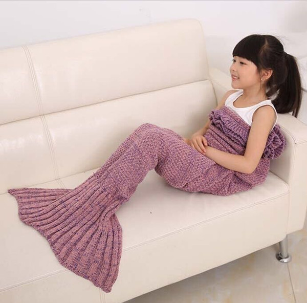 140*70CM Yarn Knitted Girls Mermaid Tail Blanket Handmade Crochet Quality Blanket Kids Throw Bed Wrap Super Soft Sleeping Bag