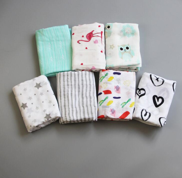 2018 Maternity Newborn Muslin Swaddle Wrap Blanket Stroller Cover Blanket Bamboo Stripe Animals Bedding Bath Towels Blankets 3913