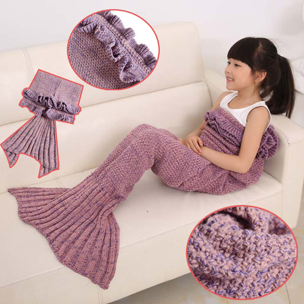 Hot Mermaid Tail Blankets Kids Acrylic Knitted Blanket Girls Mermaid Sofa Mat Crochet Garon Blanket Gift For Kids