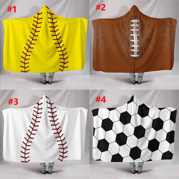 200*150cm Baseball basketball Football Sherpa Blanket Softball Towel Sport Theme Hooded Cape Soccer Bathing Towel Big Kids Blanket 12pcs