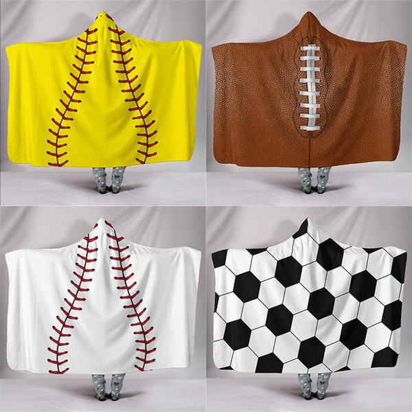 200*150cm Baseball Football Sherpa Towel Softball Blanket Sports Theme Hooded Cape Soccer Bathing Towel Blankets Big Kids Blanket 6pcs