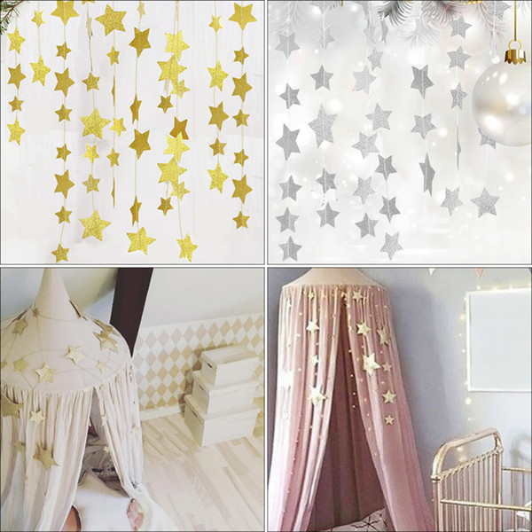 Gold Stars Hanging Decoration Garland Banner Pastel Star Garland Bunting for Weddings Party Children's Rooms Mosquito Nets Room