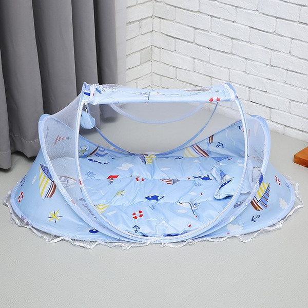 Folding Baby Mosquito Net Bed Crib Tent Insect Multi-function Zipper Netting Sleeping Cushion Collapsible Portable Lit Enfant