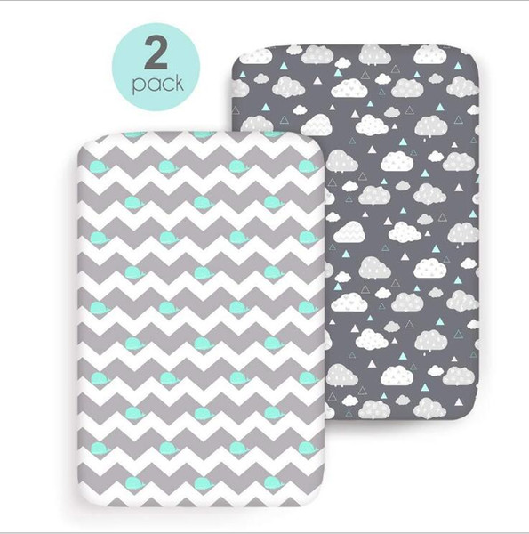 Cotton Crib Fitted Sheet Whale Clould Pattern Soft Breathable Baby Bed Mattress Cover Cartoon Newborn Bedding 2pcs/ lot Free Shipping