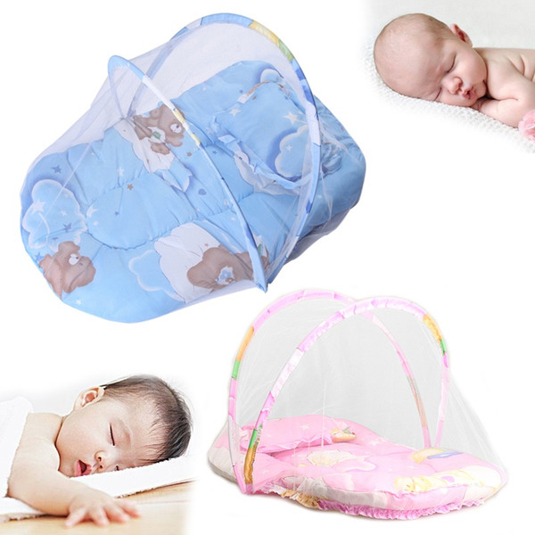 Wholesale- Summer Baby Anti Mosquito Insect Crib Netting With Portable Folding Canopy Cushion+Cute Pillow Mattress Infant Bedding Sets