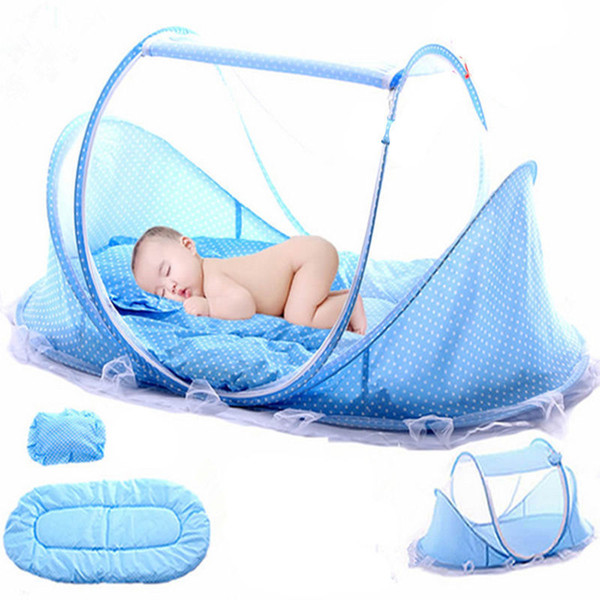 Bedding Crib Netting Folding Baby Mosquito Nets Bed Mattress Pillow Three-piece Suit For 0-3 Years Old Children Q190530