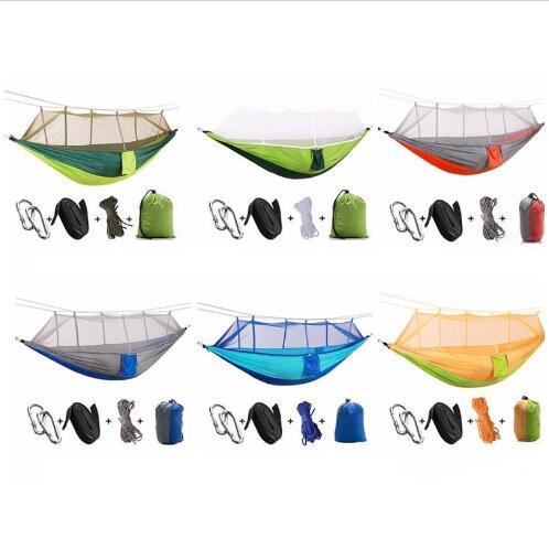 Outdoor Hammock Double-person Parachute Portable Handy Fabric Mosquito Net Field Hiking Camping Tent Garden Swing Hanging Bed 260*140 C5078